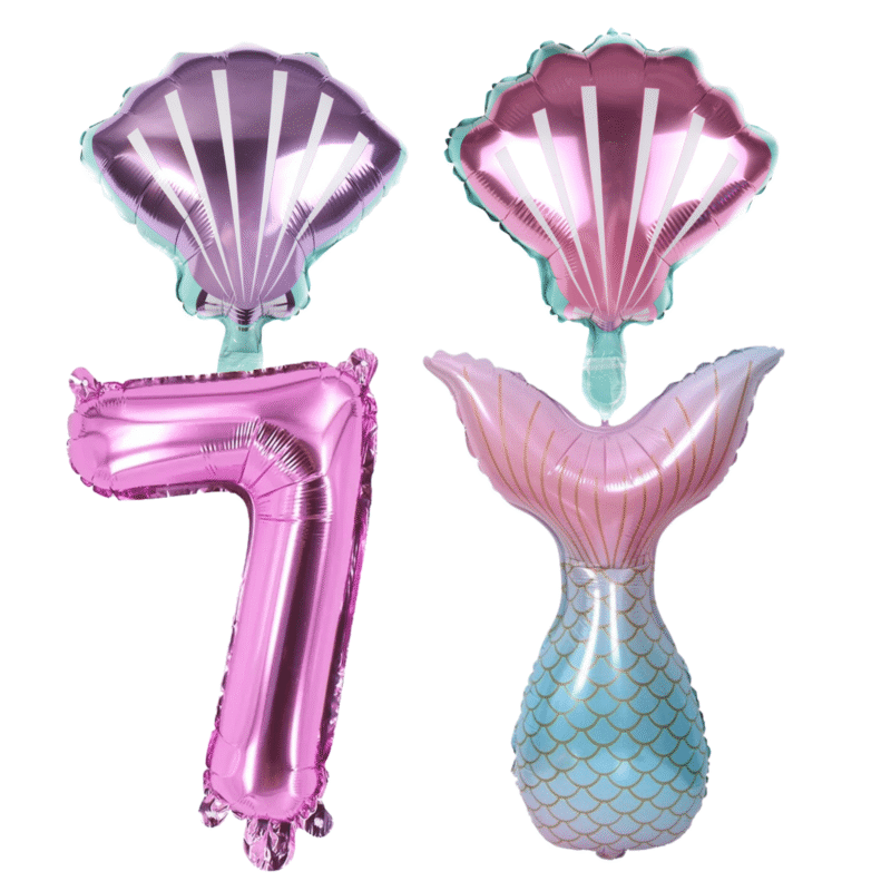 Mermaid Tail Number 7 Birthday Party Foil Balloons Pink Blue Girls