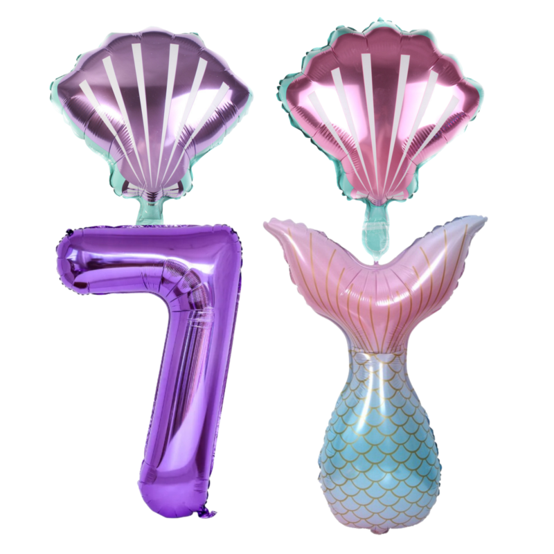 Mermaid Tail & Number 7 Foil Balloon Set 7th Birthday Party Purple Pink