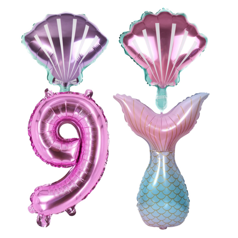 Mermaid Tail Number 9 Birthday Party Balloons Pink Teal Foil