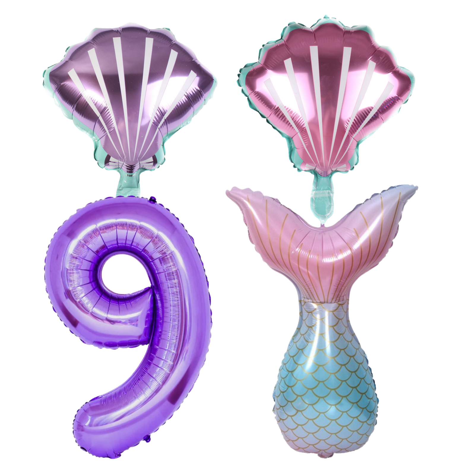Mermaid Tail Number 9 Birthday Party Balloons Purple Pink Foil Set