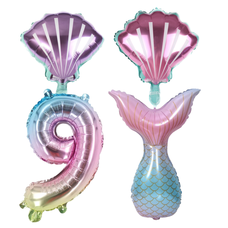 Mermaid Tail Number 9 Foil Balloon Party Kit Girls Birthday Pastel