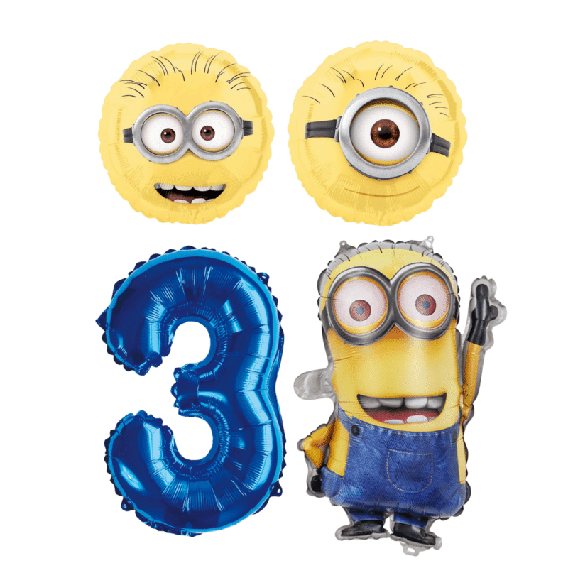 Minions 3rd Birthday Party Foil Balloon Set Blue Yellow Kids