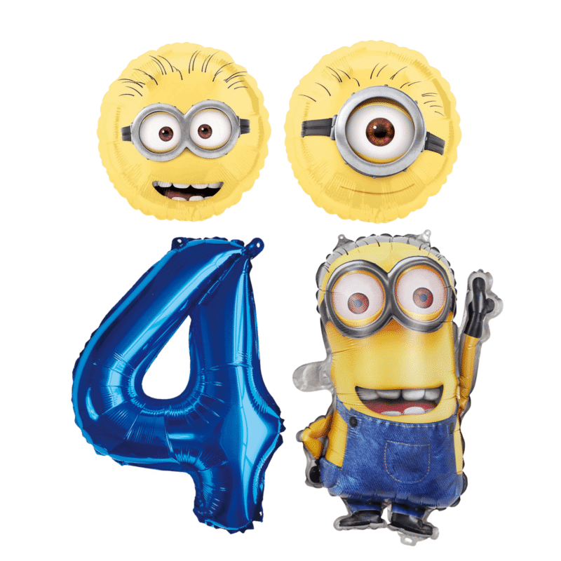 Minions 4th Birthday Party Foil Balloon Set Blue Yellow Kids