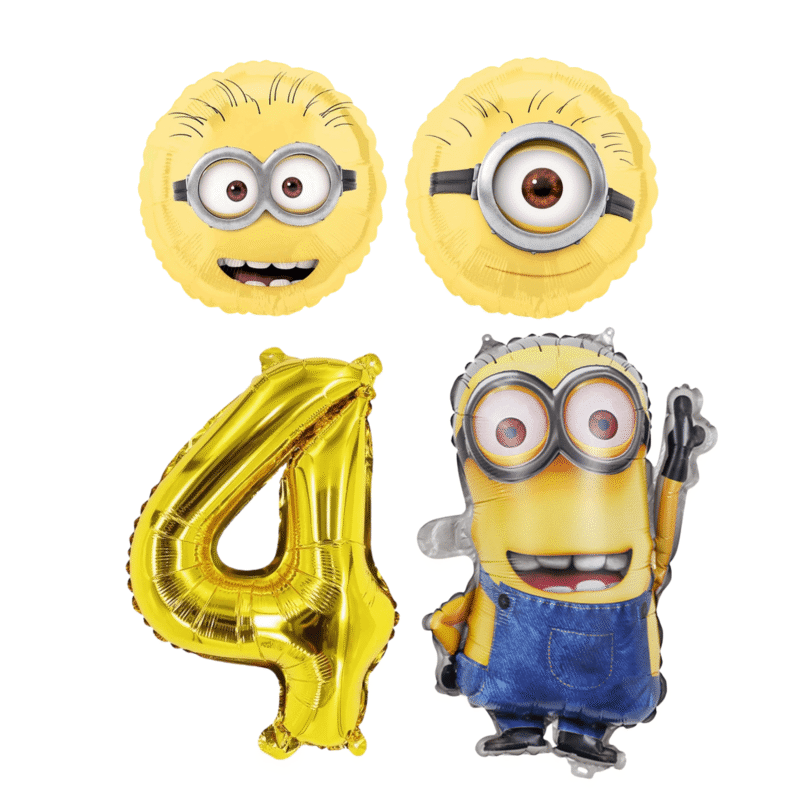 Minions 4th Birthday Party Foil Balloon Set Gold Yellow Kids