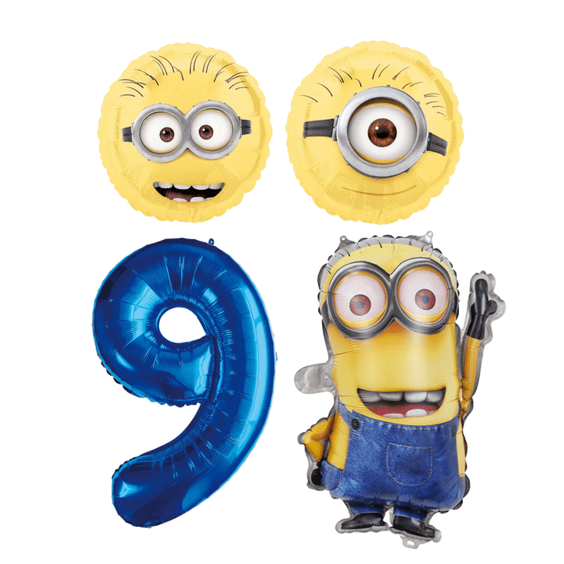 Minions Birthday Party Balloons Number 9 Foil Set Yellow Blue Kids