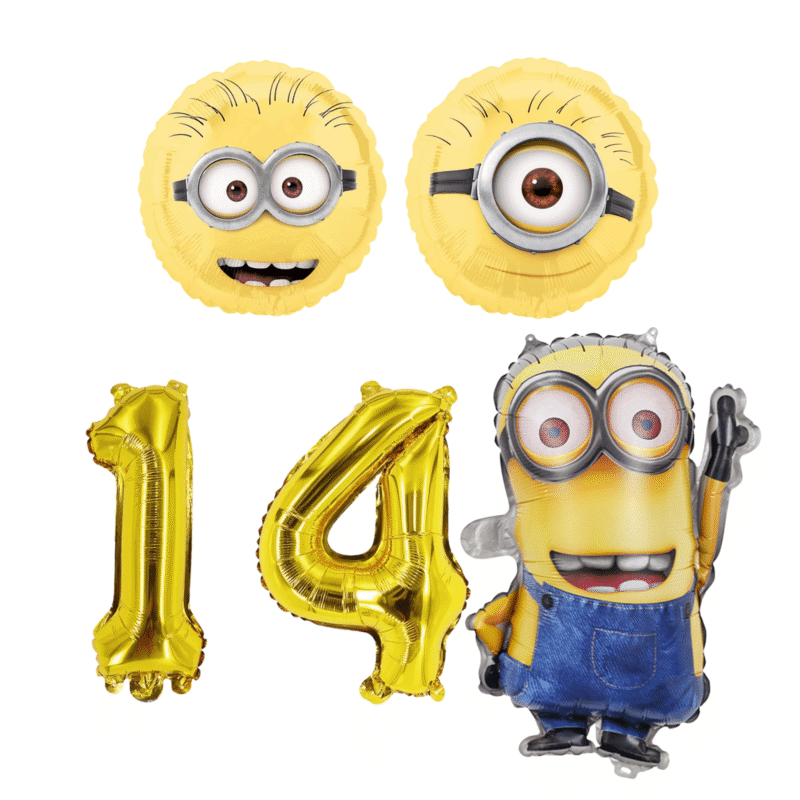 Minions Birthday Party Foil Balloon Set Number 14 Gold Yellow Kids