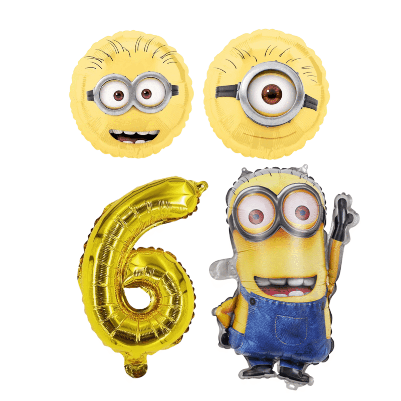 Minions Birthday Party Foil Balloon Set Number 6 Gold Yellow Kids