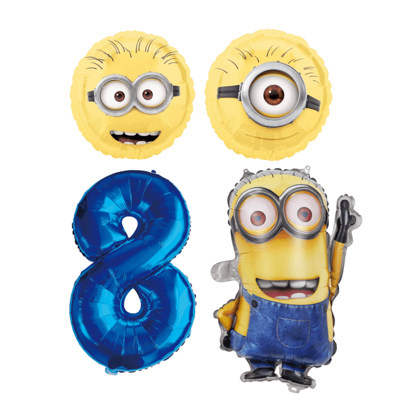 Minions Birthday Party Foil Balloon Set Number 8 Blue Yellow Kids