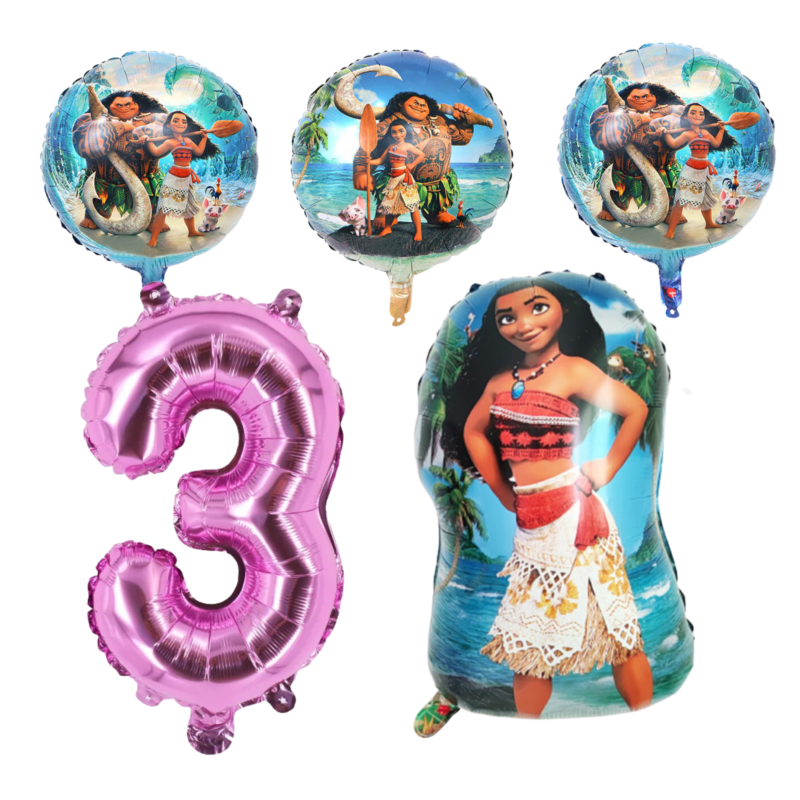 Moana 3rd Birthday Party Foil Balloons Set Number 3 Pink Blue Kids
