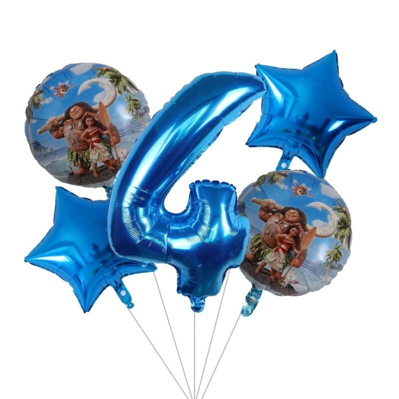 Moana 4th Birthday Party Balloon Bouquet Blue Foil Number Set Balloons