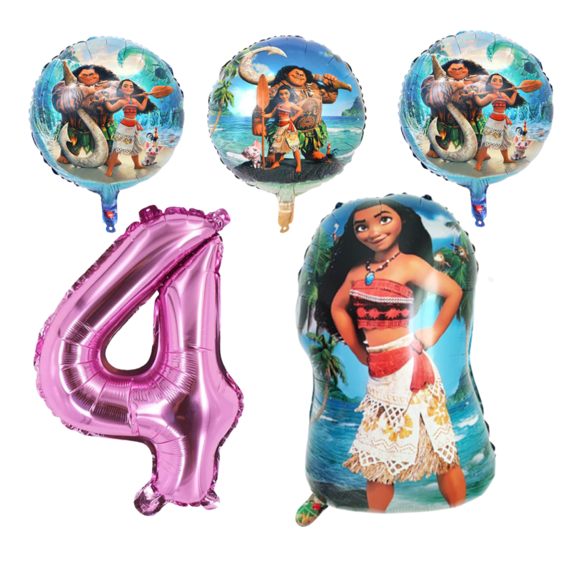 Moana 4th Birthday Party Foil Balloon Set, Pink Blue