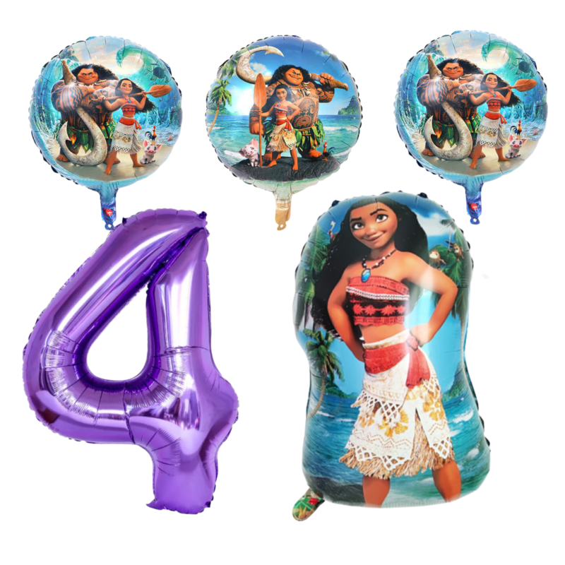 Moana 4th Birthday Party Foil Balloon Set Purple Blue Kids