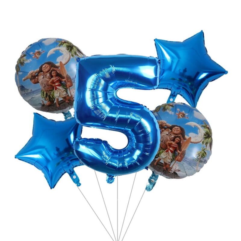 Moana 5th Birthday Party Foil Balloon Bouquet Blue Number Balloons