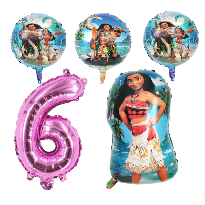 Moana 6th Birthday Party Foil Balloon Set Number 6 Pink Blue Kids