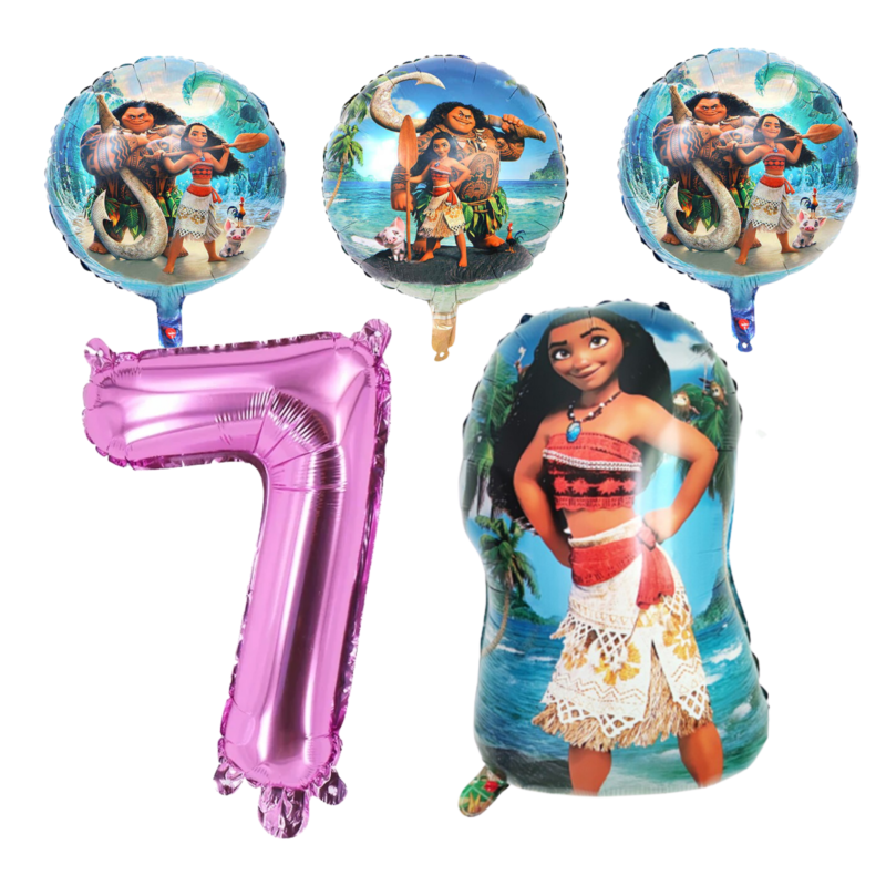 Moana 7th Birthday Party Foil Balloons Set Girl Pink Blue Ocean