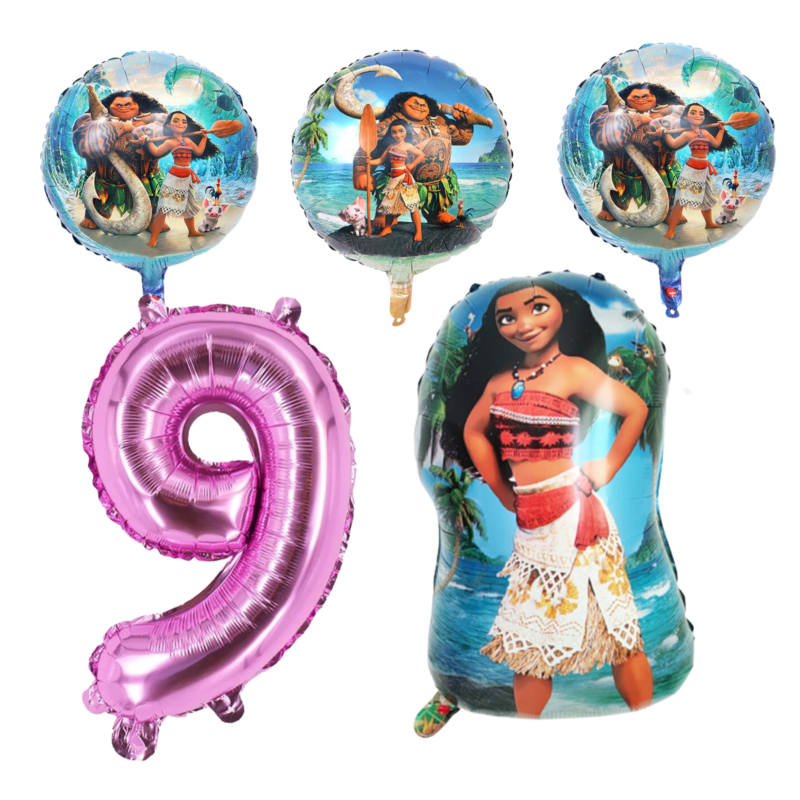 Moana 9th Birthday Party Foil Balloon Set Pink Blue Kids