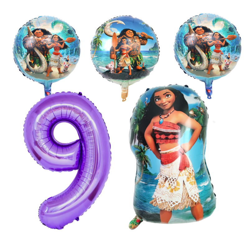 Moana 9th Birthday Party Foil Balloon Set Purple Blue
