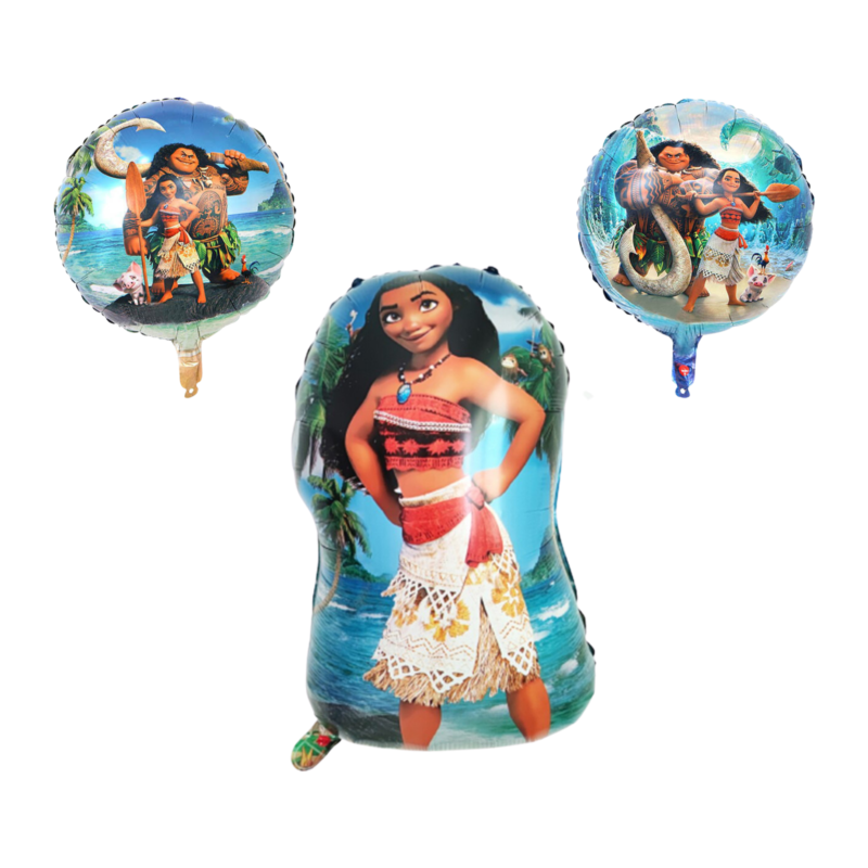 Moana Party Balloons Foil Set; Birthday Decorations; Blue Orange
