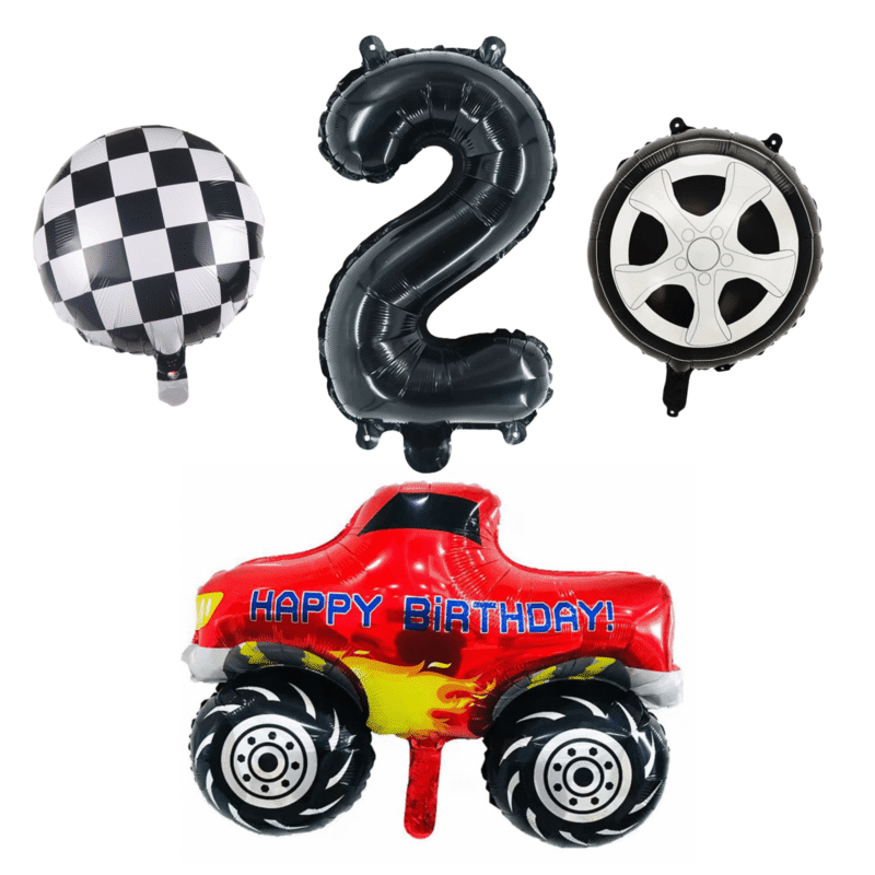 Monster Truck 2nd Birthday Party Foil Balloons Set Red Black