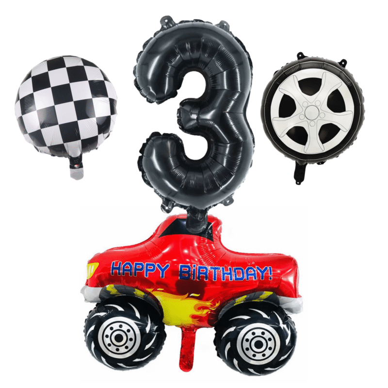 Monster Truck 3rd Birthday Party Foil Balloon Set Red Black Boys