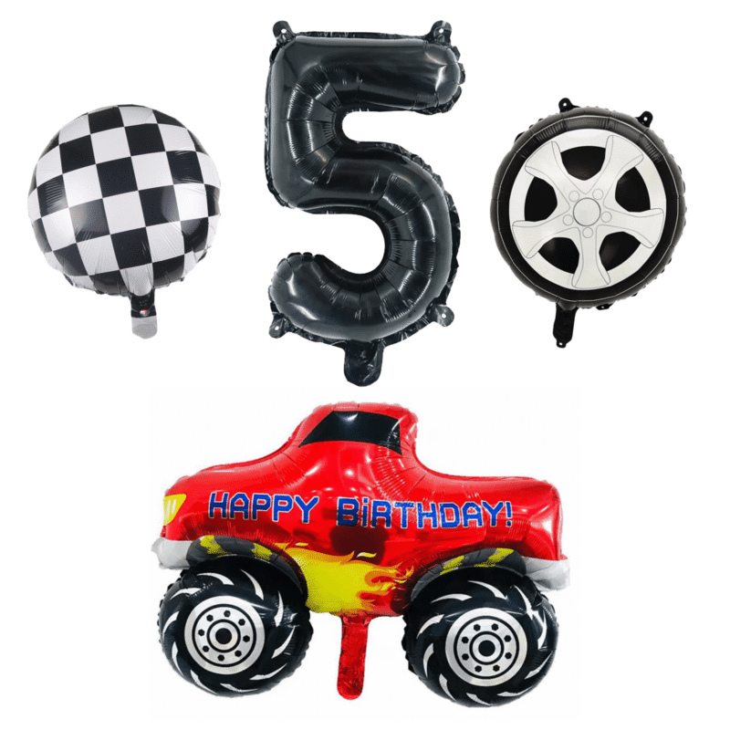 Monster Truck 5th Birthday Party Foil Balloons Red Black Boys