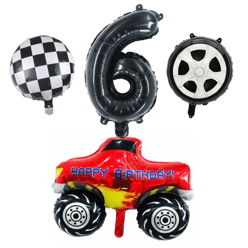 Monster Truck 6th Birthday Party Foil Balloon Set Red Black