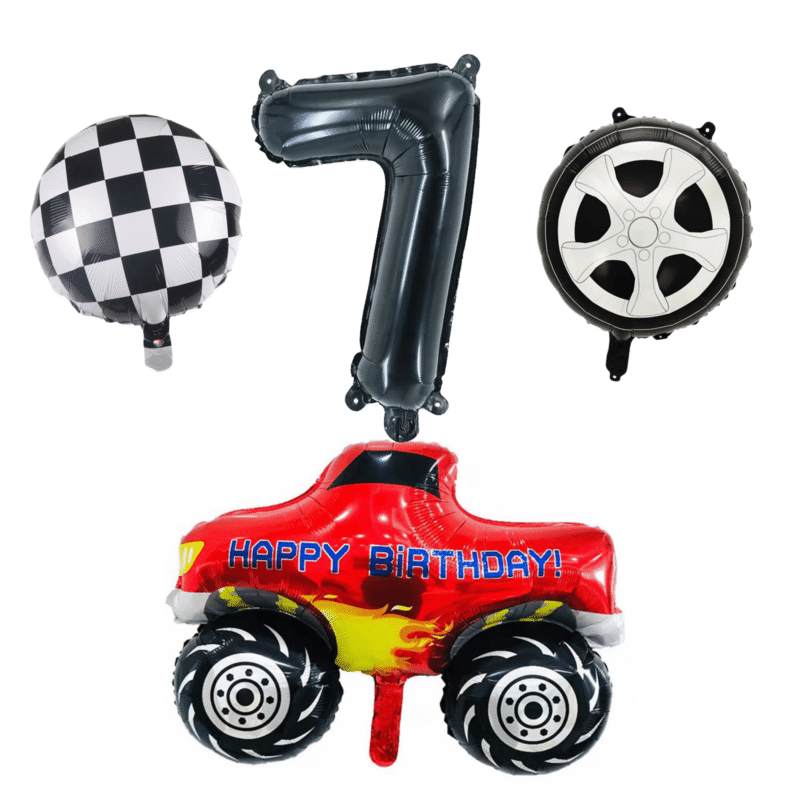 Monster Truck 7th Birthday Party Foil Balloons Red Black Boys