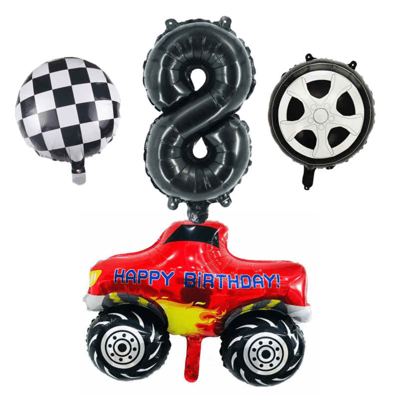 Monster Truck 8th Birthday Party Foil Balloons Set Red Black Boys