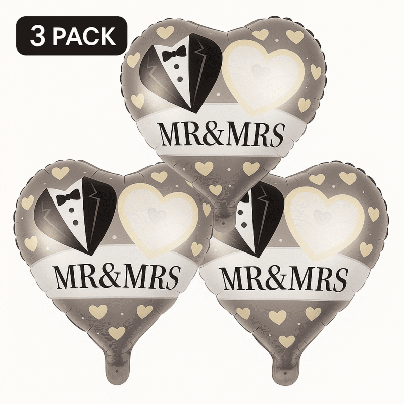 Mr & Mrs Wedding Heart Foil Balloons 3-Pack Beige Black Party Decor balloons