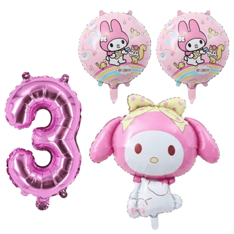 My Melody 3rd Birthday Party Balloons Pink Foil 4pc Set balloons