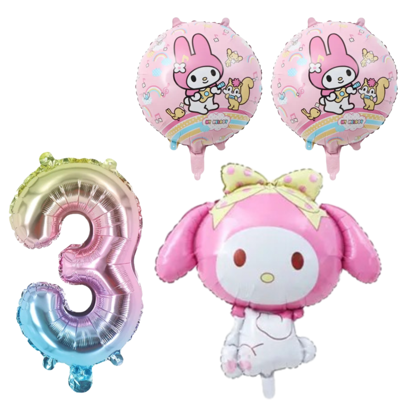 My Melody 3rd Birthday Party Balloons Pink Pastel Foil 4pc balloons