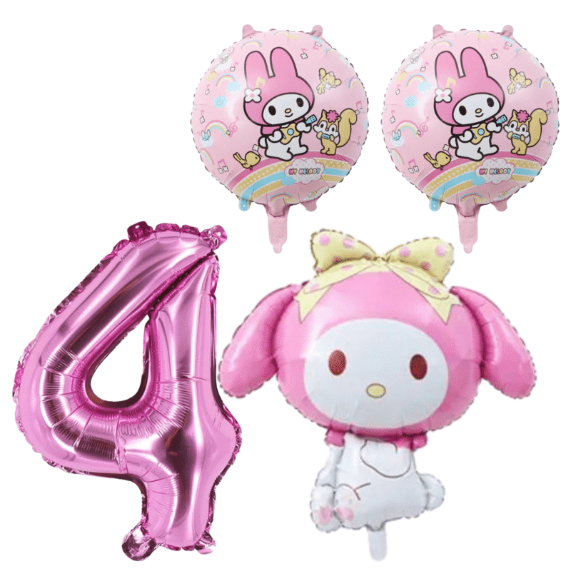 My Melody 4th Birthday Party Balloons Pink Foil 4pc Set balloons