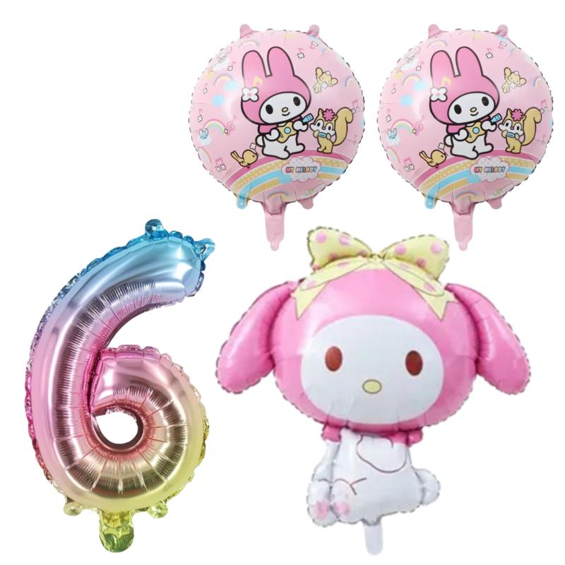 My Melody 6th Birthday Party Balloons Set Pink Rainbow Foil balloons