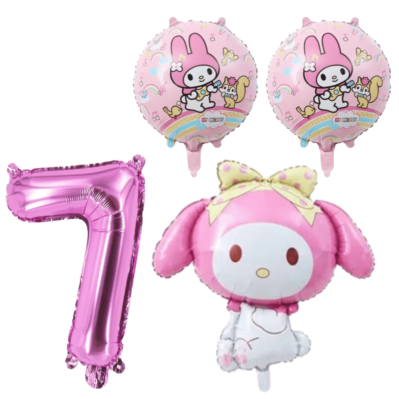My Melody 7th Birthday Party Balloons Pink Foil 4pc balloons
