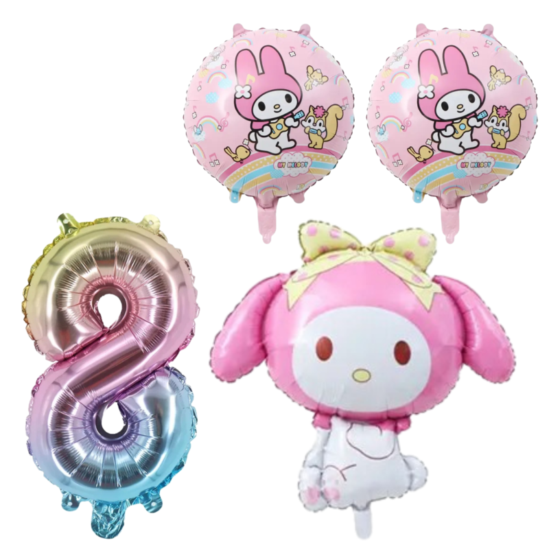 My Melody 8th Birthday Party Balloons Set Pink Rainbow Foil balloons