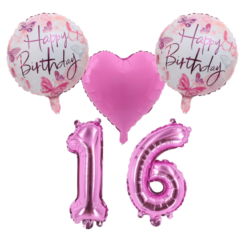 Number 16 Sweet 16 Birthday Balloons Pink Butterfly Party Decor