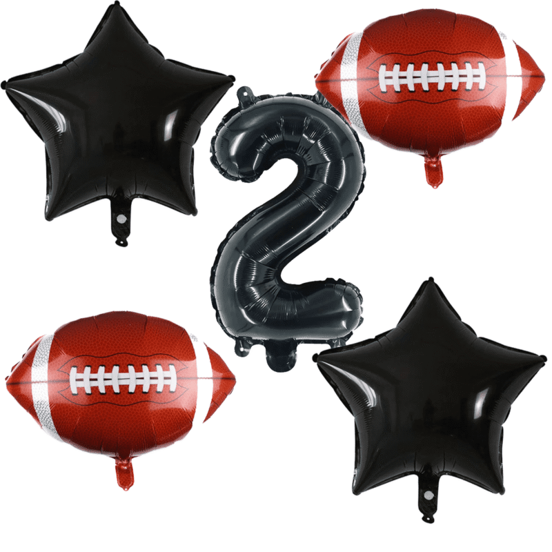 Number 2 Football Party Balloons Set, Black Red 2nd Birthday Balloons