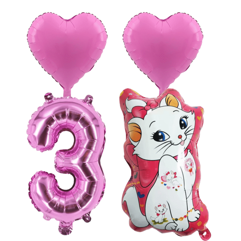 Number 3 Kitty Cat Birthday Party Foil Balloons Pink