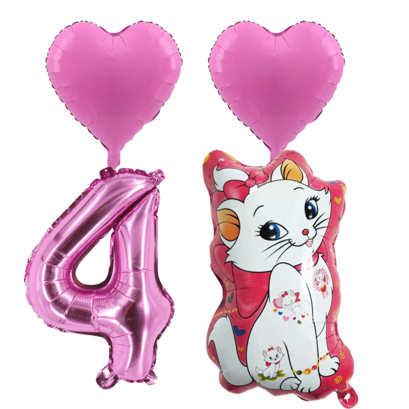 Number 4th Birthday Marie Cat Pink Foil Balloon Set Girls Party