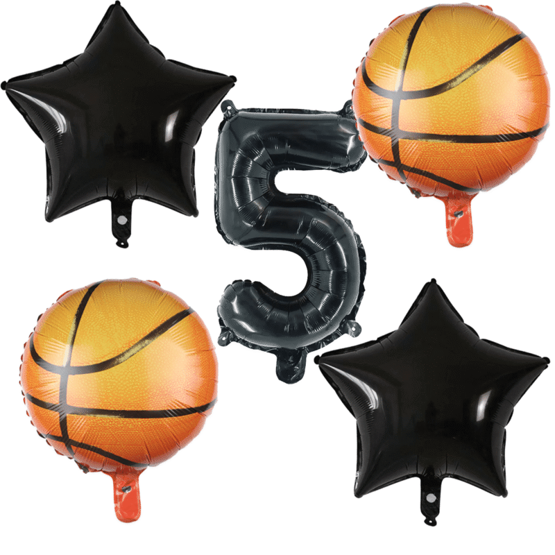 Number 5 Basketball Party Balloons Black Orange 5th Birthday Balloons