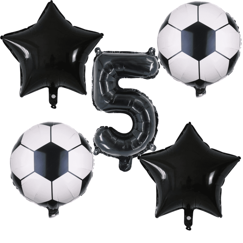 Number 5 Soccer Birthday Party Foil Balloons Black White Star Set Balloons
