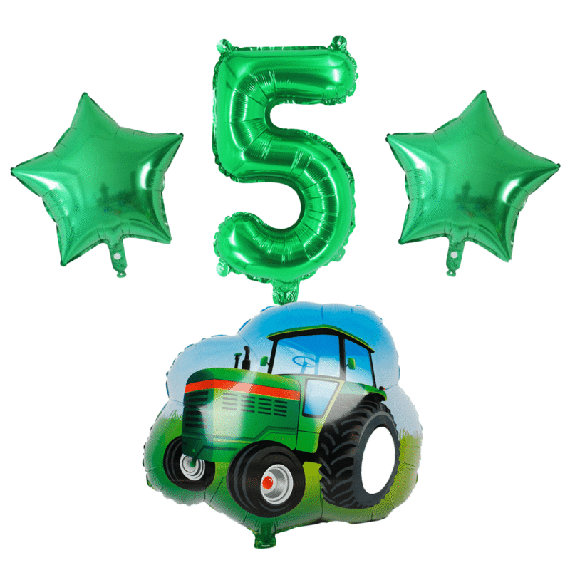 Number 5 Tractor Green Foil Balloon Set 5th Birthday Party Decor