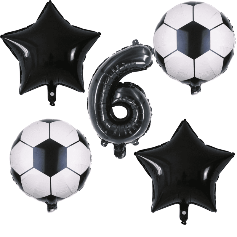Number 6 Soccer Party Balloons Black White Star Foil Birthday Balloons