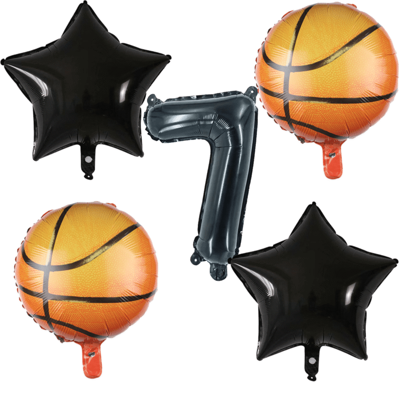 Number 7 Basketball Birthday Party Foil Balloons Black Orange Star Set Balloons