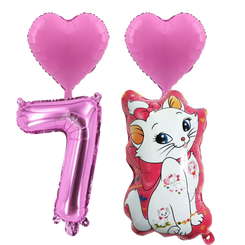 Number 7 Mari 7th Birthday Party Balloons Pink Cat Foil Set