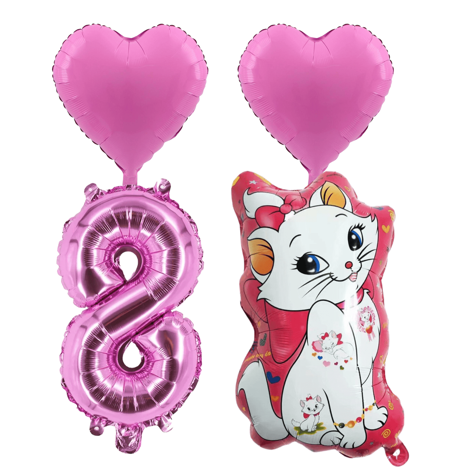 Number 8 Birthday Balloon Set; Pink Cat; Girl's Party Decor