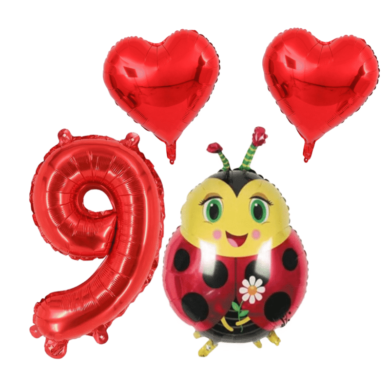 Number 9 Ladybug Birthday Party Balloons Red Foil Set Kids