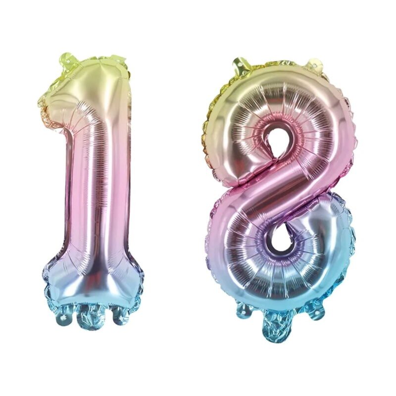 Number Eighteen Colorful Balloon, 32" Foil Mylar, Adult Milestone Birthday Party Decoration