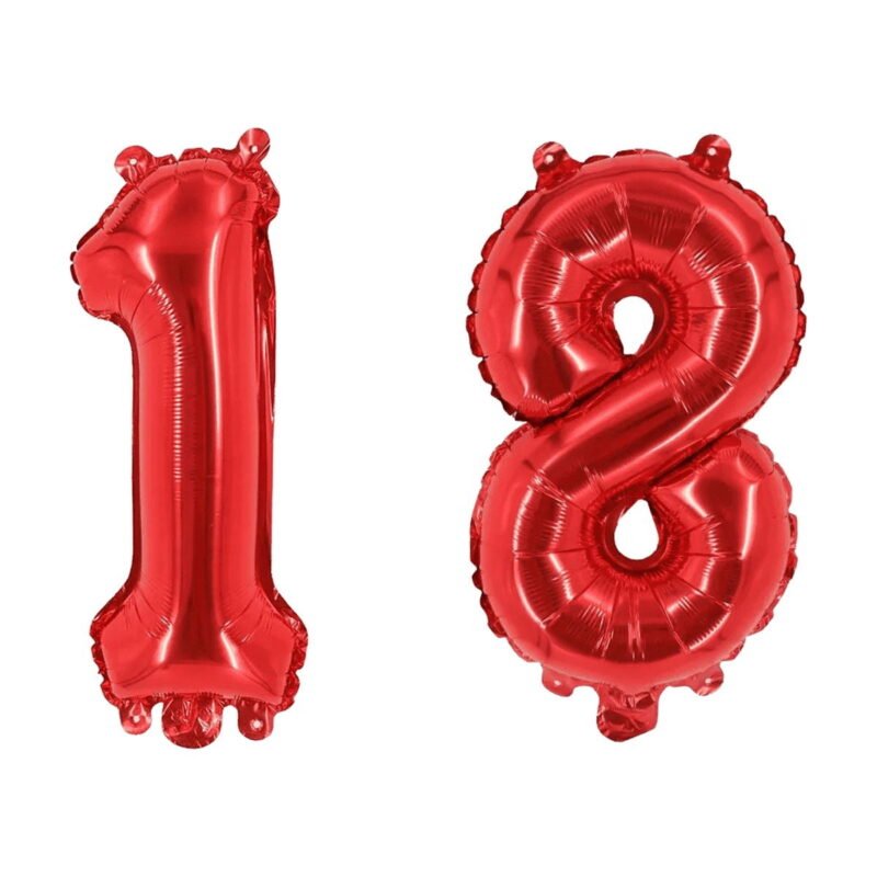 Number Eighteen Red Balloon, 32" Foil Mylar, Adult Milestone Birthday Party Balloon