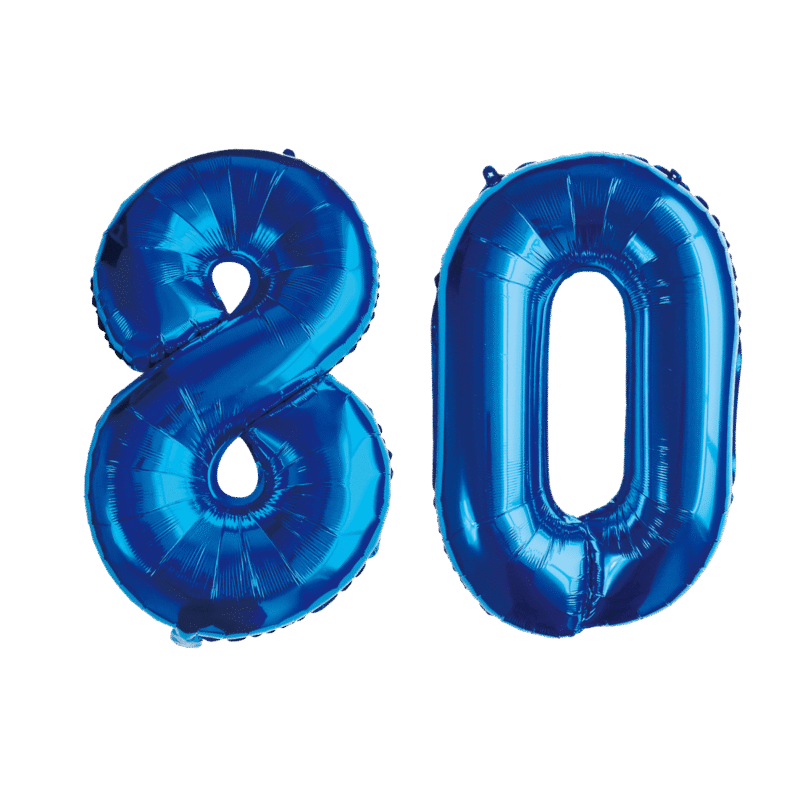 Number Eighty Blue Balloon, 32" Foil Mylar, 80th Birthday Party Helium Balloon